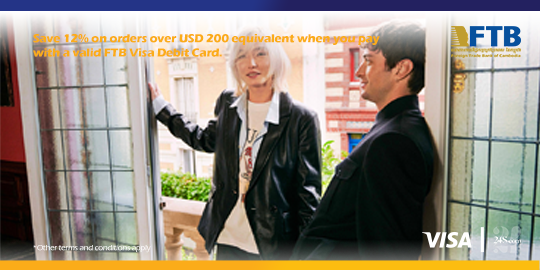 Save 12% on orders over USD 200 equivalent when you pay with a valid FTB Visa Debit Card.