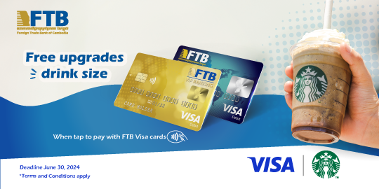 Enjoy the free upgrade every Monday – Thursday from Starbucks when tap to pay with FTB Visa Cards